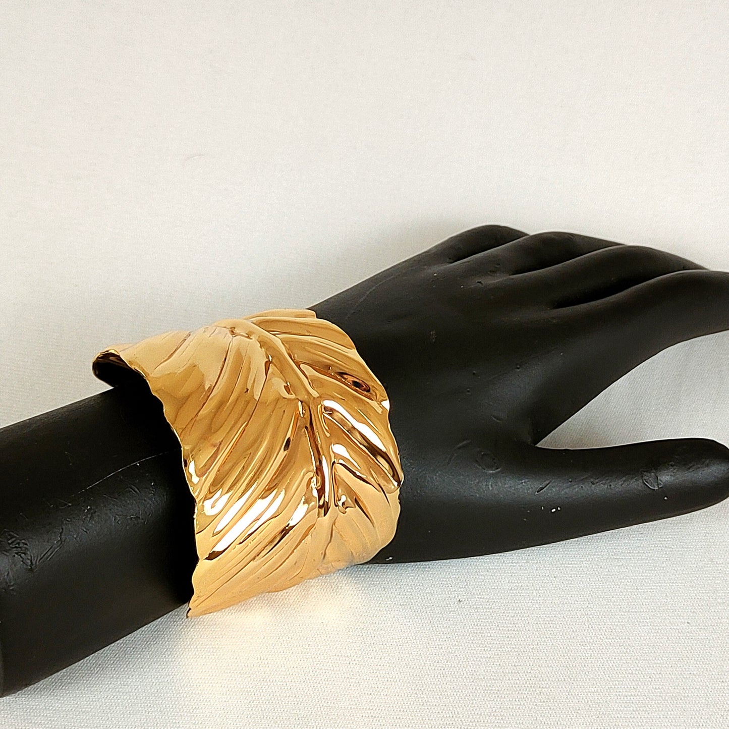 Wide Leaf Gold Handmade Cuff Bracelet for Women and Girls