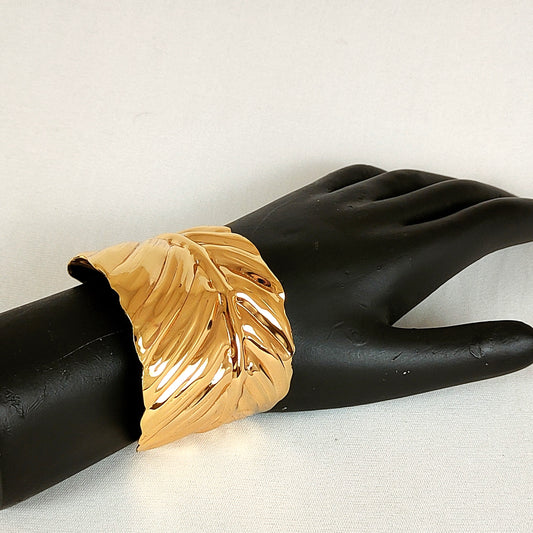 Wide Leaf Gold Handmade Cuff Bracelet for Women and Girls