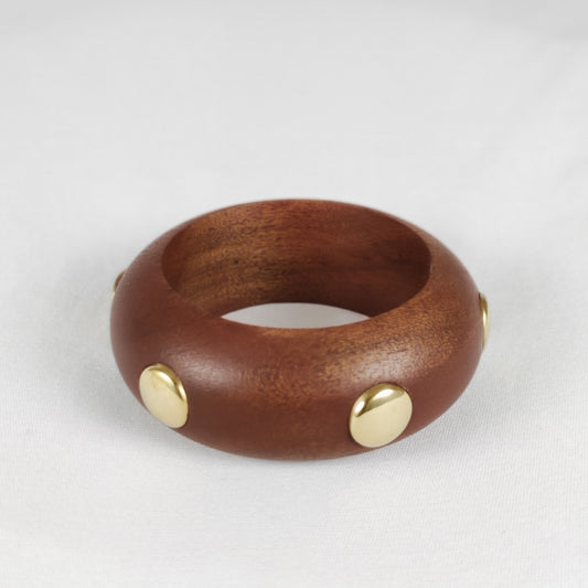 Golden Stud Charm Wooden Cuff Bangle for Women and Girls