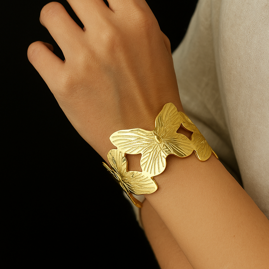 Golden Butterfly Charm Cuff Bracelet for women and Girls