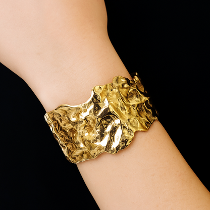 Hammered Gold Plated Cuff Bracelet for Women and Girls