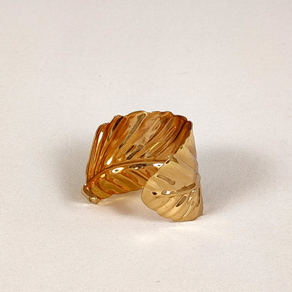 Wide Leaf Gold Handmade Cuff Bracelet for Women and Girls