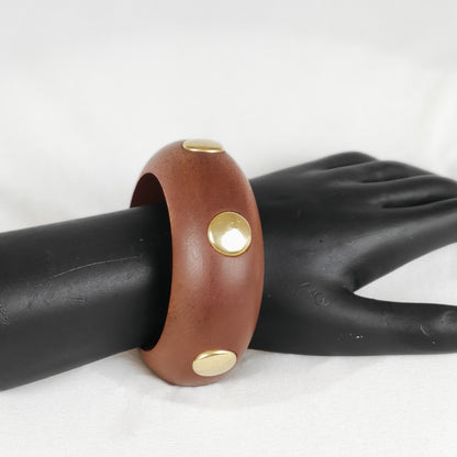 Golden Stud Charm Wooden Cuff Bangle for Women and Girls