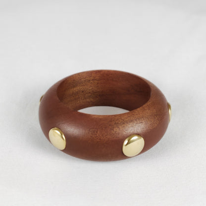 Golden Stud Charm Wooden Cuff Bangle for Women and Girls