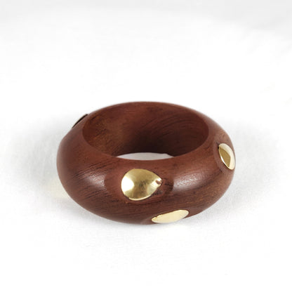 Wooden Bangle with Teardrop Brass Studs for Women and Girls