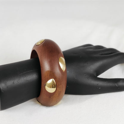 Wooden Bangle with Teardrop Brass Studs for Women and Girls