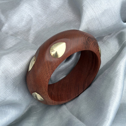 Wooden Bangle with Teardrop Brass Studs for Women and Girls
