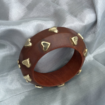 Heart Emerald Wooden Hand Cuff Bangle for Women and Girls