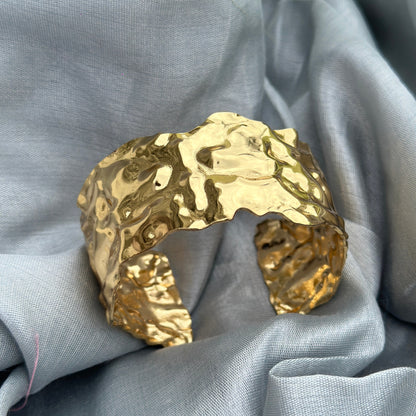 Hammered Gold Plated Cuff Bracelet for Women and Girls