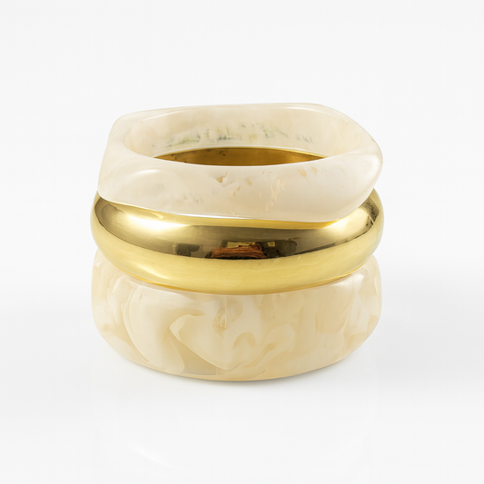 Women’s Premium Resin & Metal Bangle Set | Trendy Marble Finish Bracelets with Gold Centrepiece | Stylish Statement Jewellery for Party, Festive & Daily | Lightweight Fashion Accessory