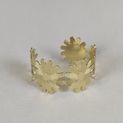Golden Daisy Charm Cuff Bracelet for Women and Girls