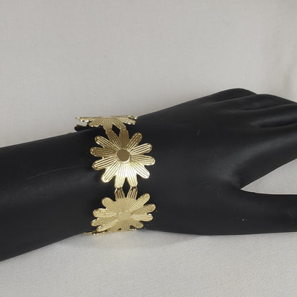 Golden Daisy Charm Cuff Bracelet for Women and Girls